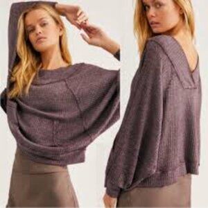 We the Free People Westend Thermal Waffle Top Women's Size Small Purple Casual